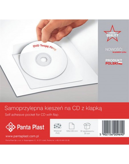 Samoprzylepna kieszonka z klapką na płytę CD/DVD (25 szt)