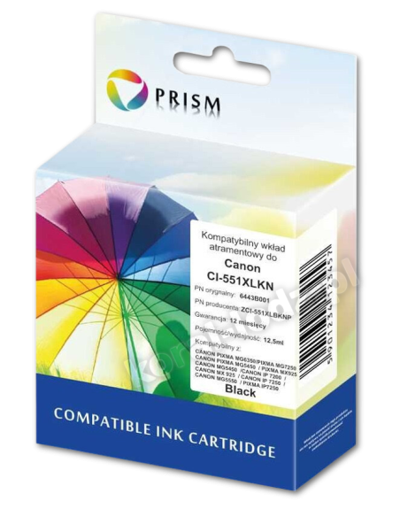 Tusz PRISM CI-551XLKN CZARNY 12ml do drukarki CANON PIXMA ip7250